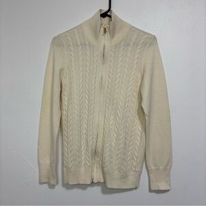 Talbots Full Zip Women's Cable Knit Sweater Jacket Medium Cream Off White